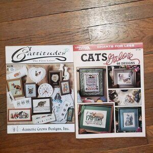 VTG Lot 2 Cat Kitten Kitty Counted Cross Stitch Pattern Chart Sewing Craft Books